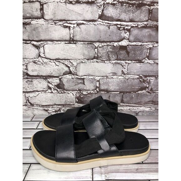 Sanuk Black Leather Fabric Slingback Wedge Platform Sandals Women Sz 10M US/41EU - Picture 1 of 16